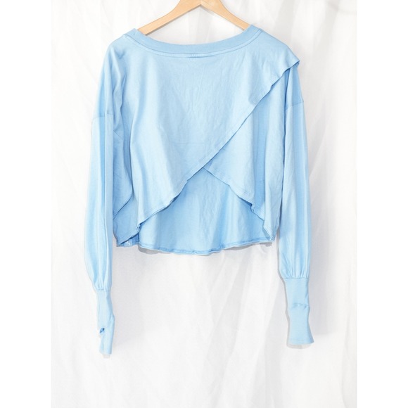 JoyLab Tops - JoyLab Long-Sleeve Tee Women Large Blue Boxy Fit Thumbhole Tulip Wrap Back NWT